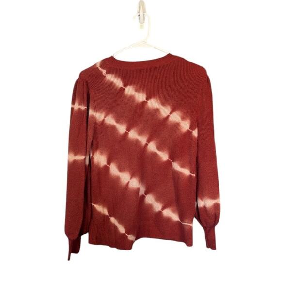 Simply Vera Red Tie Dye Boat Neck Long Cinched Sleeve Knit Sweater Women Sz S - Picture 2 of 7